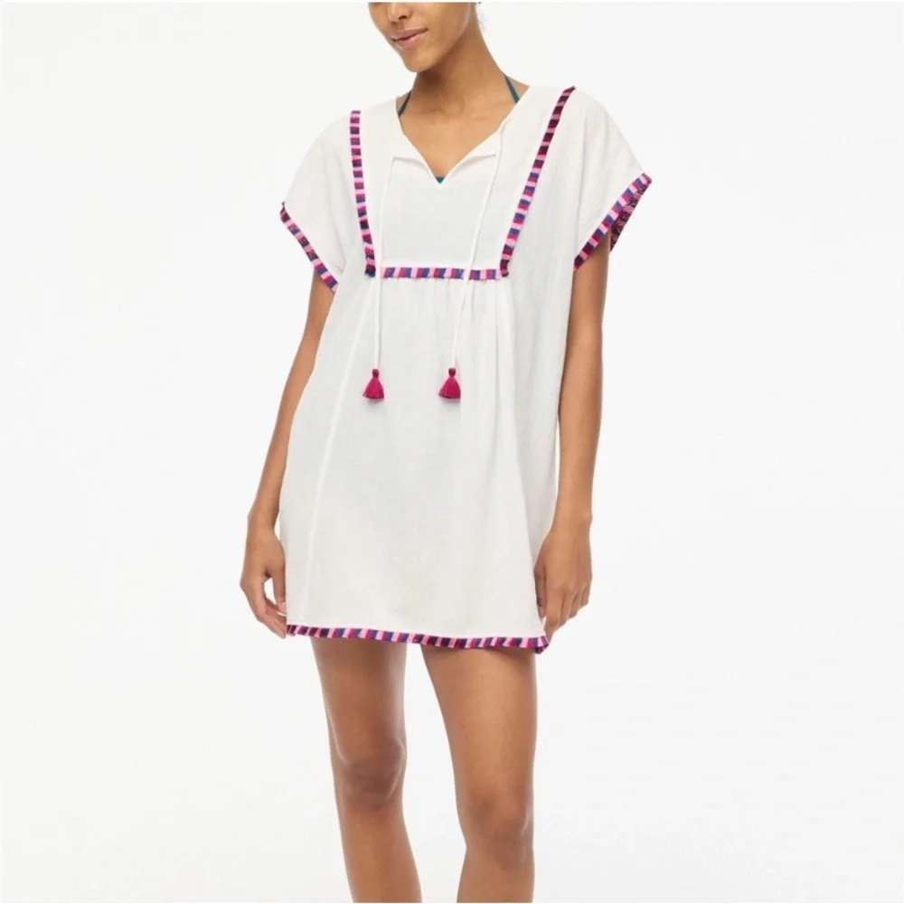 J. Crew White Swim Cover-Up Tunic with Pink Trim - S